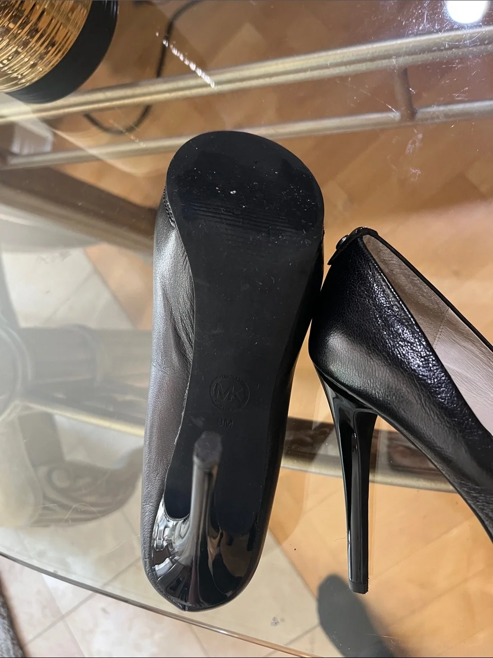 Michael Kors Black Leather Peep-Toe Stiletto Heels